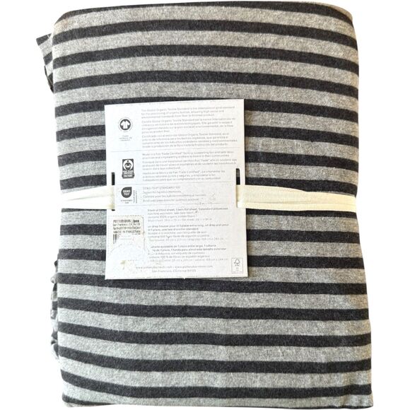 Pottery Barn Favorite Tee Organic Striped Jersey Knit Sheets Black Gray XL Twin - Picture 2 of 7